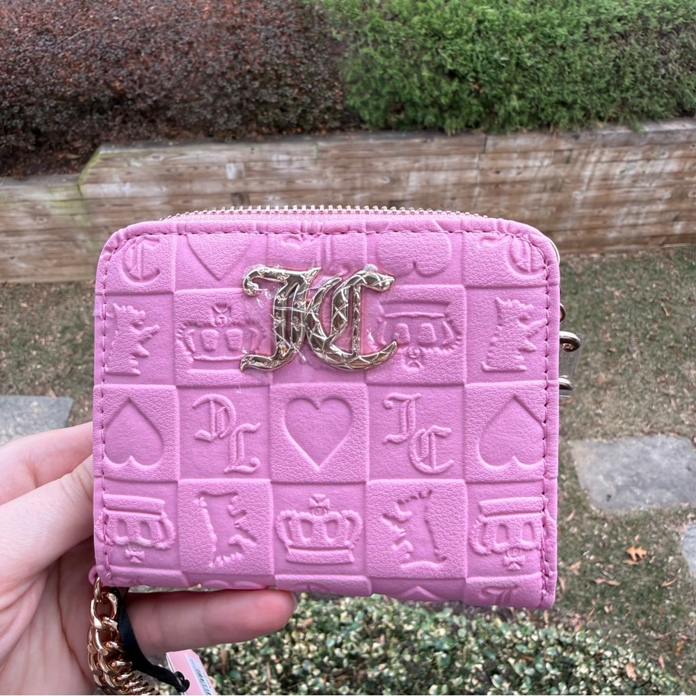 Juicy Couture Pink Embossed Logo Wallet Card Holder Y2K Coquette McBling